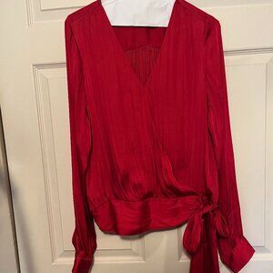 Red Silk Banana Republic blouse with tie waist